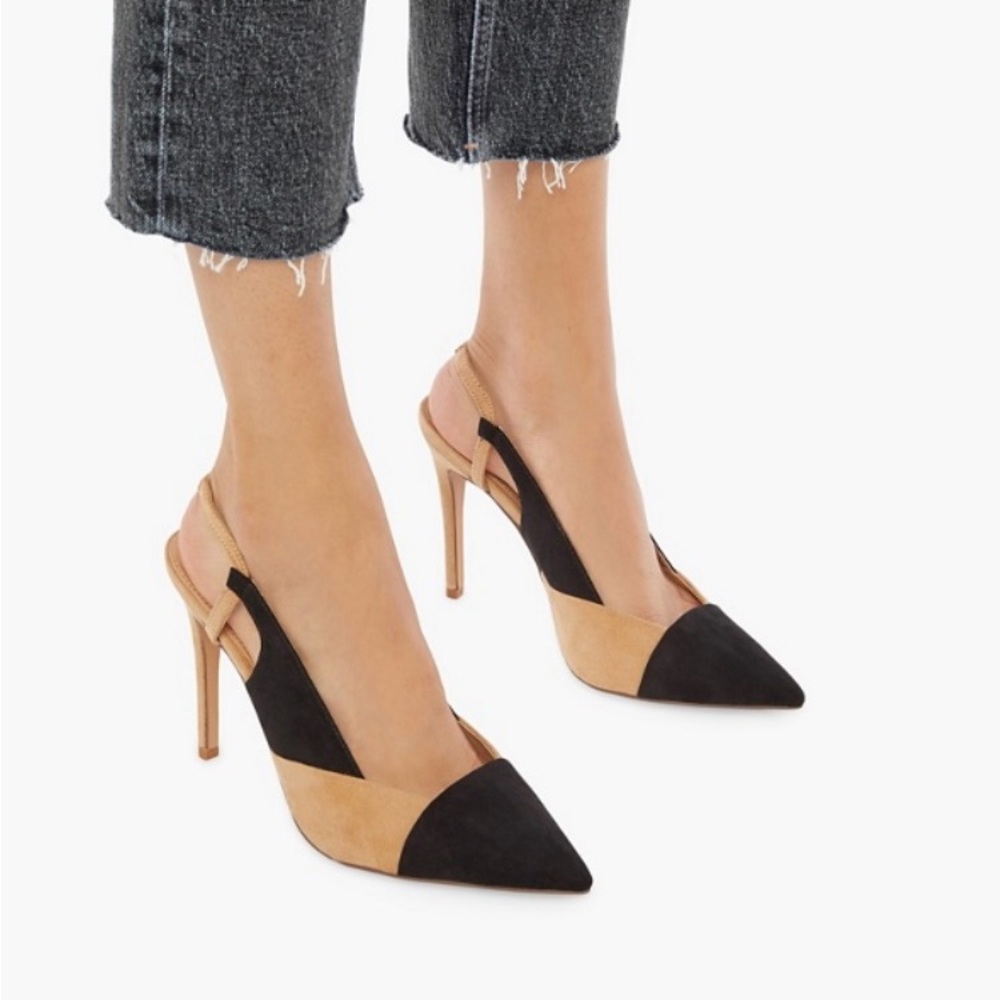 JustFab Black and Tan Slingback Heels